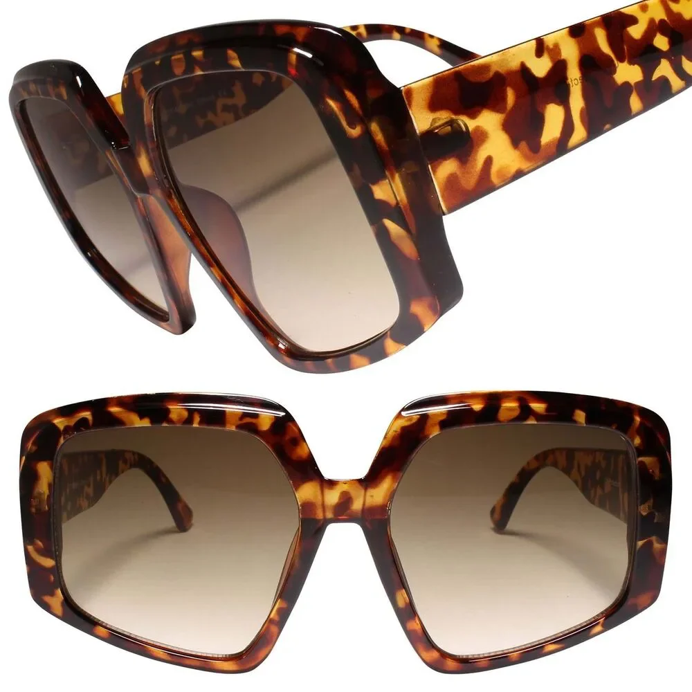Classy Retro Oversized Exaggerated Luxury Womens Tortoise Square Sunglasses